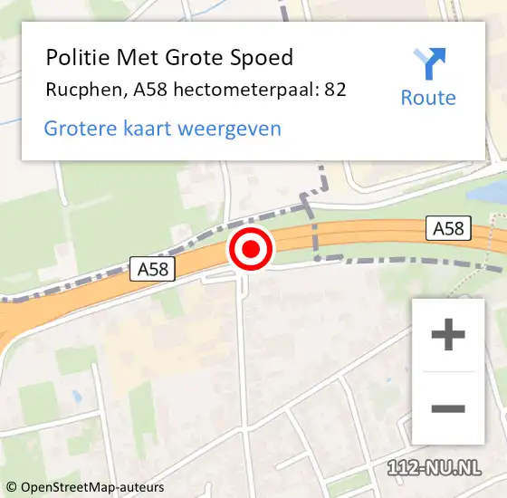 Locatie op kaart van de 112 melding: Politie Met Grote Spoed Naar Rucphen, A58 hectometerpaal: 82 op 25 augustus 2021 08:16