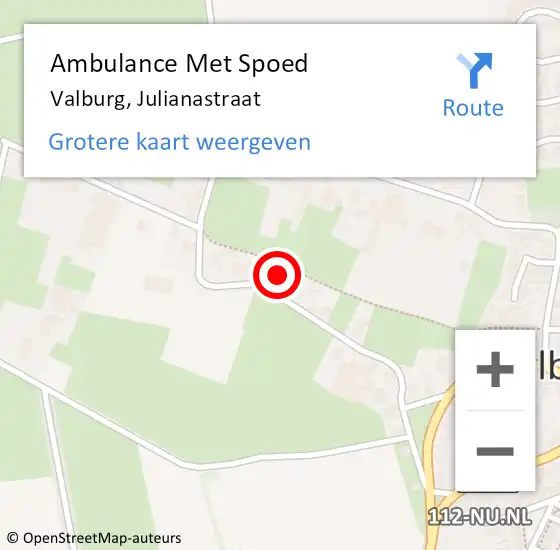 Locatie op kaart van de 112 melding: Ambulance Met Spoed Naar Valburg, Julianastraat op 25 augustus 2021 08:30