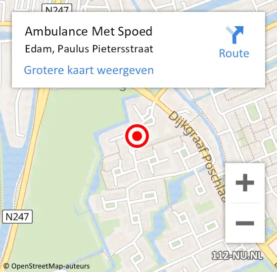 Locatie op kaart van de 112 melding: Ambulance Met Spoed Naar Edam, Paulus Pietersstraat op 25 augustus 2021 08:47