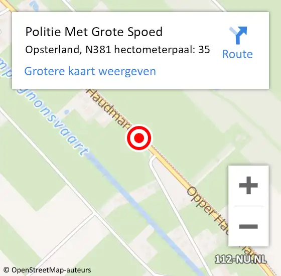 Locatie op kaart van de 112 melding: Politie Met Grote Spoed Naar Opsterland, N381 hectometerpaal: 35 op 25 augustus 2021 09:00