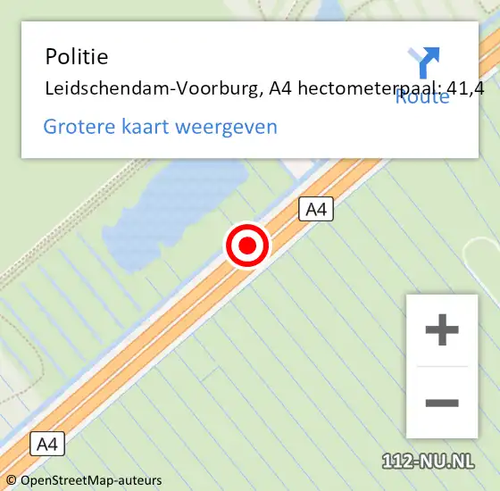 Locatie op kaart van de 112 melding: Politie Leidschendam-Voorburg, A4 hectometerpaal: 41,4 op 25 augustus 2021 09:18