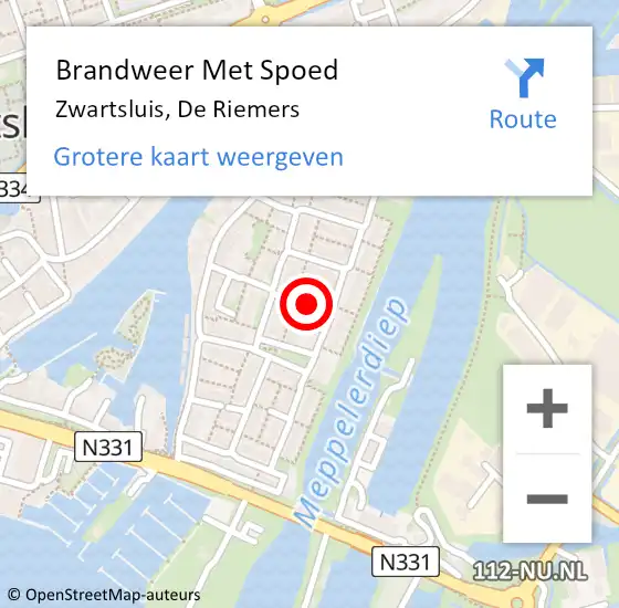 Locatie op kaart van de 112 melding: Brandweer Met Spoed Naar Zwartsluis, De Riemers op 25 augustus 2021 09:25