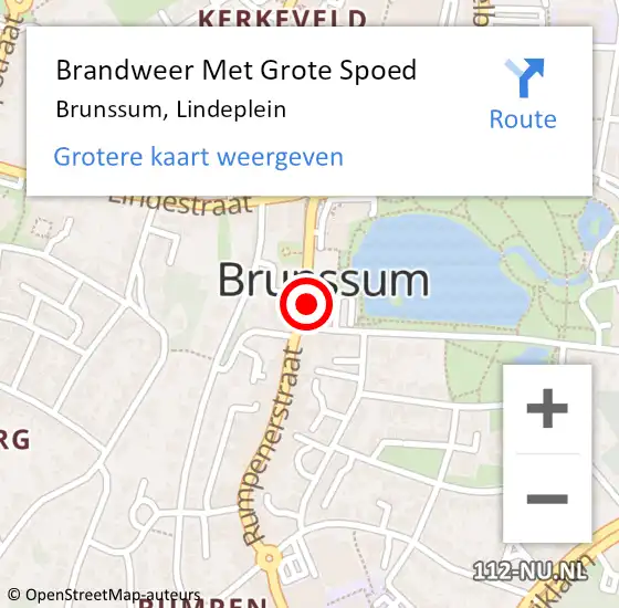 Locatie op kaart van de 112 melding: Brandweer Met Grote Spoed Naar Brunssum, Lindeplein op 25 augustus 2021 10:06