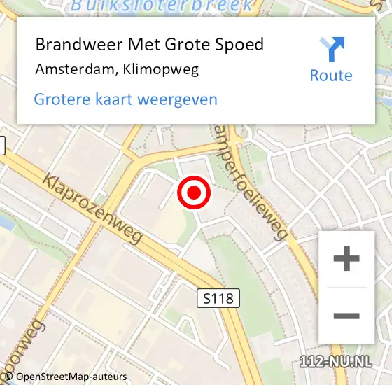 Locatie op kaart van de 112 melding: Brandweer Met Grote Spoed Naar Amsterdam, Klimopweg op 25 augustus 2021 10:50