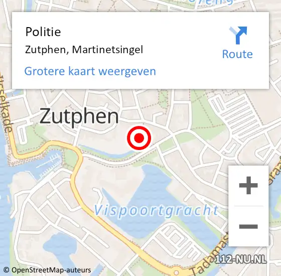 Locatie op kaart van de 112 melding: Politie Zutphen, Martinetsingel op 25 augustus 2021 11:08