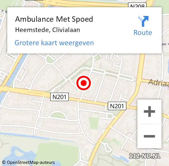 Locatie op kaart van de 112 melding: Ambulance Met Spoed Naar Heemstede, Clivialaan op 25 augustus 2021 11:29