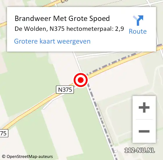 Locatie op kaart van de 112 melding: Brandweer Met Grote Spoed Naar De Wolden, N375 hectometerpaal: 2,9 op 25 augustus 2021 11:47