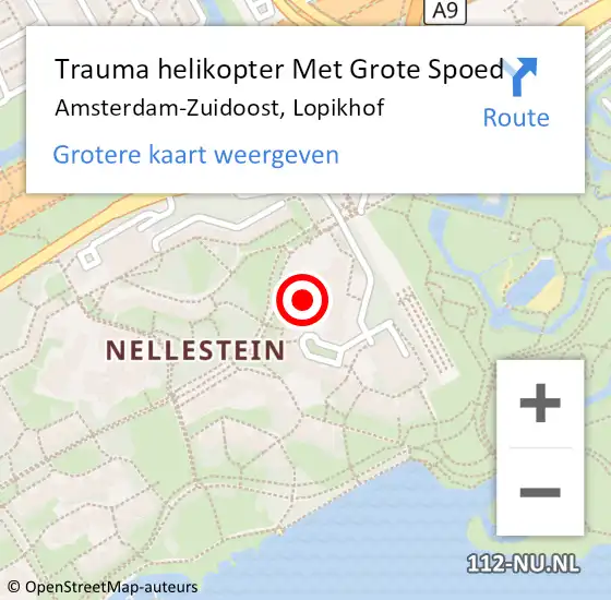 Locatie op kaart van de 112 melding: Trauma helikopter Met Grote Spoed Naar Amsterdam-Zuidoost, Lopikhof op 25 augustus 2021 12:02