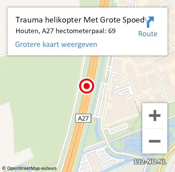 Locatie op kaart van de 112 melding: Trauma helikopter Met Grote Spoed Naar Houten, A27 hectometerpaal: 69 op 25 augustus 2021 12:03