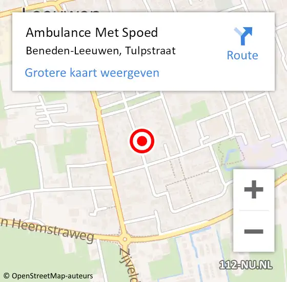Locatie op kaart van de 112 melding: Ambulance Met Spoed Naar Beneden-Leeuwen, Tulpstraat op 25 augustus 2021 12:34
