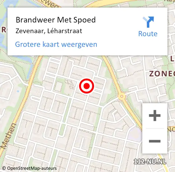 Locatie op kaart van de 112 melding: Brandweer Met Spoed Naar Zevenaar, Léharstraat op 25 augustus 2021 12:41