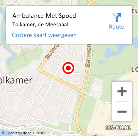 Locatie op kaart van de 112 melding: Ambulance Met Spoed Naar Tolkamer, de Meerpaal op 25 augustus 2021 12:51