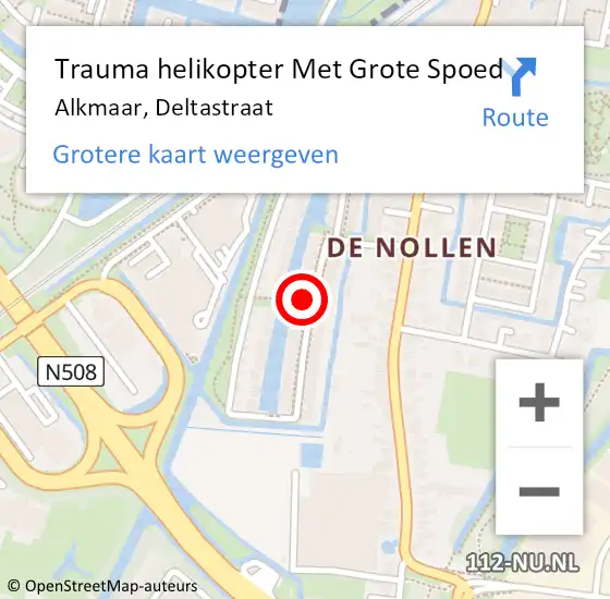 Locatie op kaart van de 112 melding: Trauma helikopter Met Grote Spoed Naar Alkmaar, Deltastraat op 25 augustus 2021 13:34