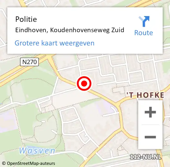 Locatie op kaart van de 112 melding: Politie Eindhoven, Koudenhovenseweg Zuid op 25 augustus 2021 13:36