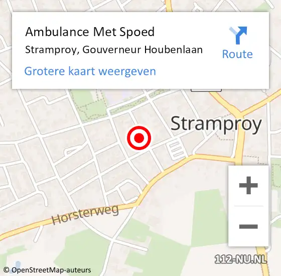 Locatie op kaart van de 112 melding: Ambulance Met Spoed Naar Stramproy, Gouverneur Houbenlaan op 25 augustus 2021 13:47