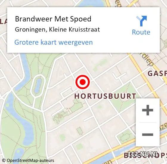 Locatie op kaart van de 112 melding: Brandweer Met Spoed Naar Groningen, Kleine Kruisstraat op 25 augustus 2021 13:54