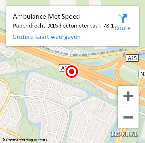 Locatie op kaart van de 112 melding: Ambulance Met Spoed Naar Papendrecht, A15 hectometerpaal: 78,1 op 25 augustus 2021 14:01