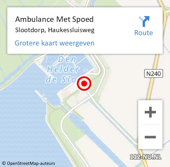 Locatie op kaart van de 112 melding: Ambulance Met Spoed Naar Slootdorp, Haukessluisweg op 25 augustus 2021 14:02