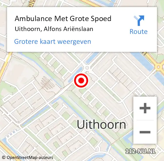 Locatie op kaart van de 112 melding: Ambulance Met Grote Spoed Naar Uithoorn, Alfons Ariënslaan op 25 augustus 2021 14:09