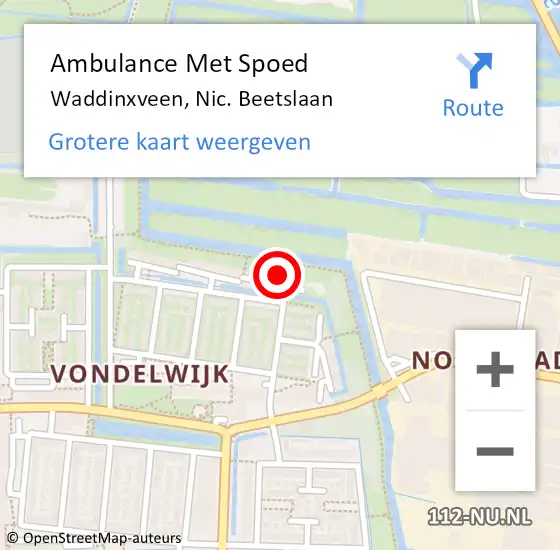 Locatie op kaart van de 112 melding: Ambulance Met Spoed Naar Waddinxveen, Nic. Beetslaan op 25 augustus 2021 14:18