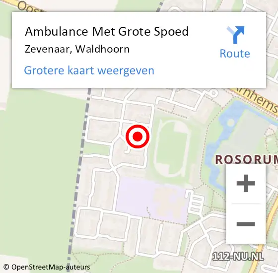 Locatie op kaart van de 112 melding: Ambulance Met Grote Spoed Naar Zevenaar, Waldhoorn op 25 augustus 2021 14:24