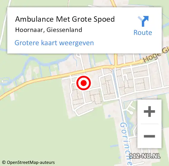 Locatie op kaart van de 112 melding: Ambulance Met Grote Spoed Naar Hoornaar, Giessenland op 25 augustus 2021 14:29