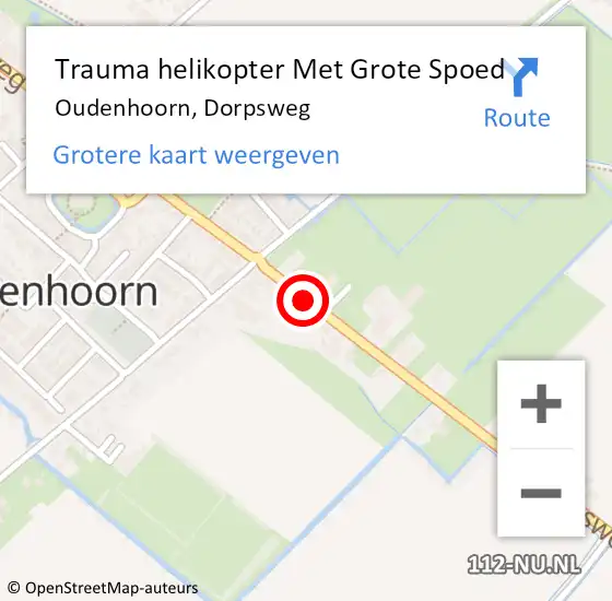 Locatie op kaart van de 112 melding: Trauma helikopter Met Grote Spoed Naar Oudenhoorn, Dorpsweg op 25 augustus 2021 14:55