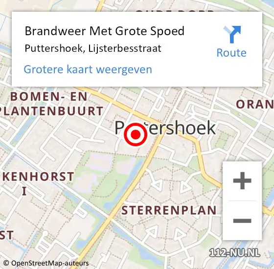 Locatie op kaart van de 112 melding: Brandweer Met Grote Spoed Naar Puttershoek, Lijsterbesstraat op 25 augustus 2021 15:10