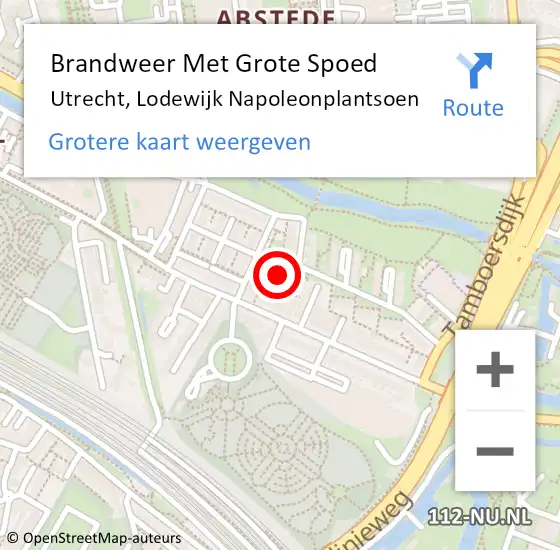Locatie op kaart van de 112 melding: Brandweer Met Grote Spoed Naar Utrecht, Lodewijk Napoleonplantsoen op 25 augustus 2021 16:19