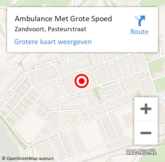 Locatie op kaart van de 112 melding: Ambulance Met Grote Spoed Naar Zandvoort, Pasteurstraat op 25 augustus 2021 16:28