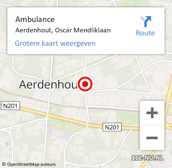 Locatie op kaart van de 112 melding: Ambulance Aerdenhout, Oscar Mendliklaan op 25 augustus 2021 16:30