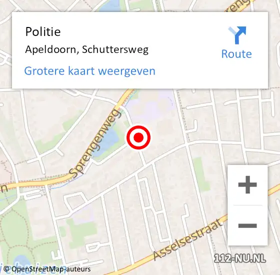 Locatie op kaart van de 112 melding: Politie Apeldoorn, Schuttersweg op 25 augustus 2021 16:31