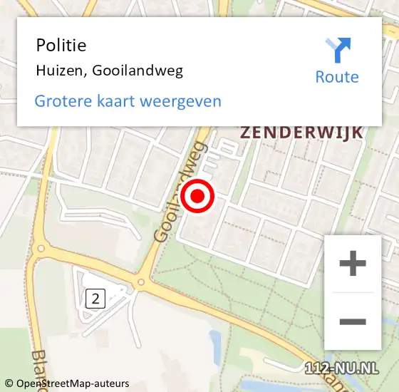 Locatie op kaart van de 112 melding: Politie Huizen, Gooilandweg op 25 augustus 2021 16:31