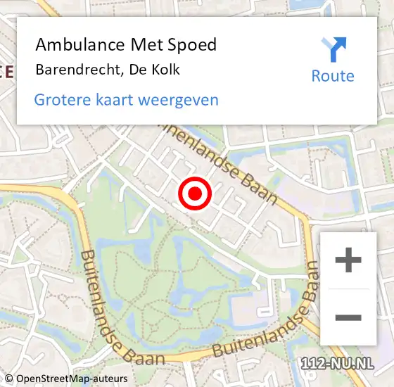 Locatie op kaart van de 112 melding: Ambulance Met Spoed Naar Barendrecht, De Kolk op 25 augustus 2021 16:34