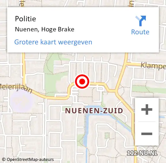 Locatie op kaart van de 112 melding: Politie Nuenen, Hoge Brake op 25 augustus 2021 16:34