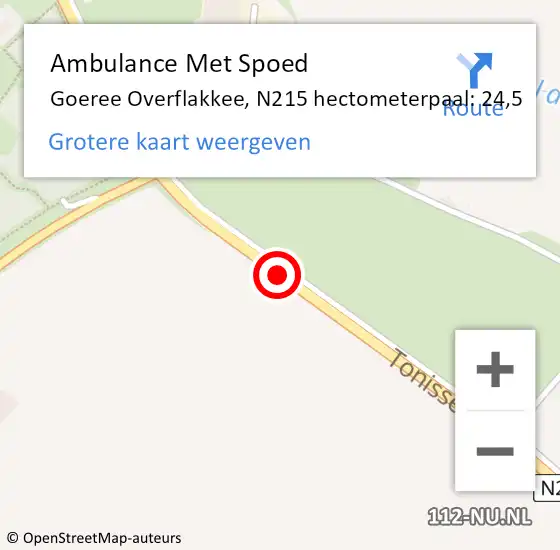 Locatie op kaart van de 112 melding: Ambulance Met Spoed Naar Goeree Overflakkee, N215 hectometerpaal: 24,5 op 25 augustus 2021 16:42