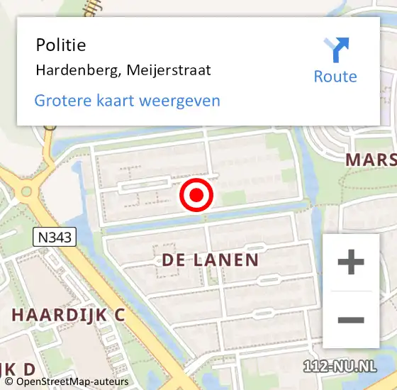 Locatie op kaart van de 112 melding: Politie Hardenberg, Meijerstraat op 25 augustus 2021 16:56