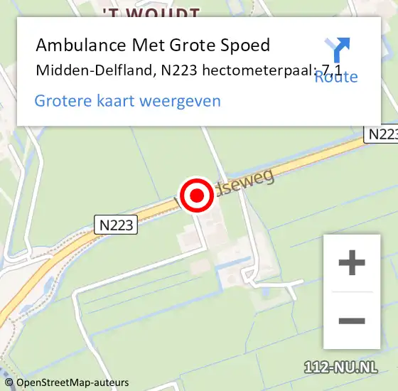 Locatie op kaart van de 112 melding: Ambulance Met Grote Spoed Naar Midden-Delfland, N223 hectometerpaal: 7,1 op 25 augustus 2021 17:10