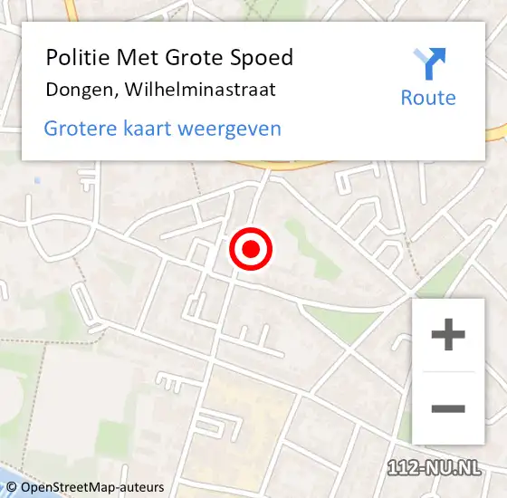 Locatie op kaart van de 112 melding: Politie Met Grote Spoed Naar Dongen, Wilhelminastraat op 25 augustus 2021 17:22
