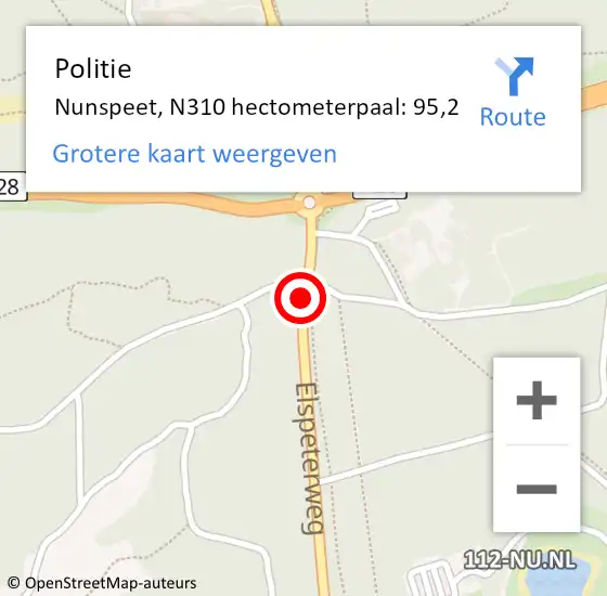 Locatie op kaart van de 112 melding: Politie Nunspeet, N310 hectometerpaal: 95,2 op 25 augustus 2021 17:57