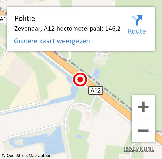 Locatie op kaart van de 112 melding: Politie Zevenaar, A12 hectometerpaal: 146,2 op 25 augustus 2021 18:34