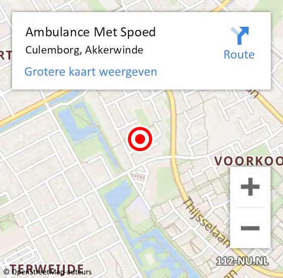 Locatie op kaart van de 112 melding: Ambulance Met Spoed Naar Culemborg, Akkerwinde op 25 augustus 2021 18:36