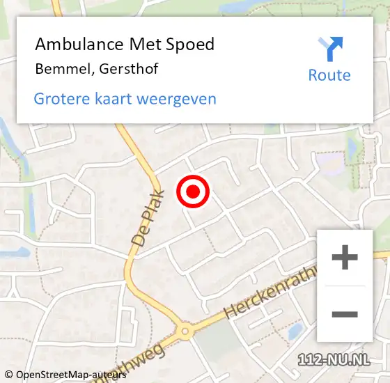 Locatie op kaart van de 112 melding: Ambulance Met Spoed Naar Bemmel, Gersthof op 25 augustus 2021 19:14