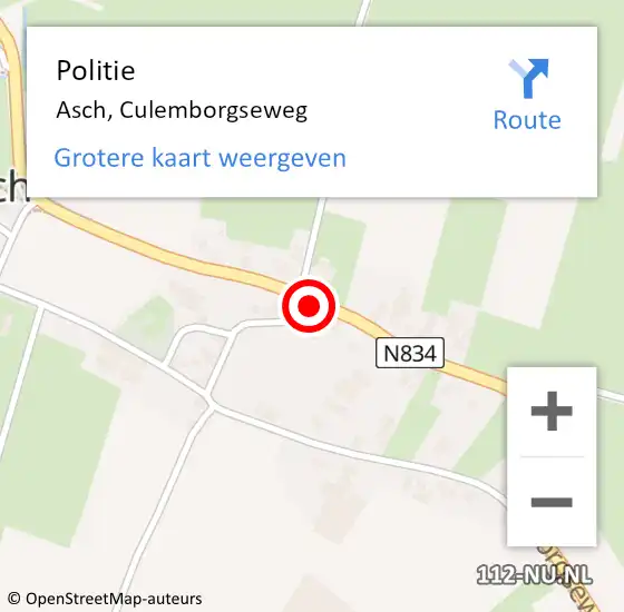 Locatie op kaart van de 112 melding: Politie Asch, Culemborgseweg op 25 augustus 2021 19:29