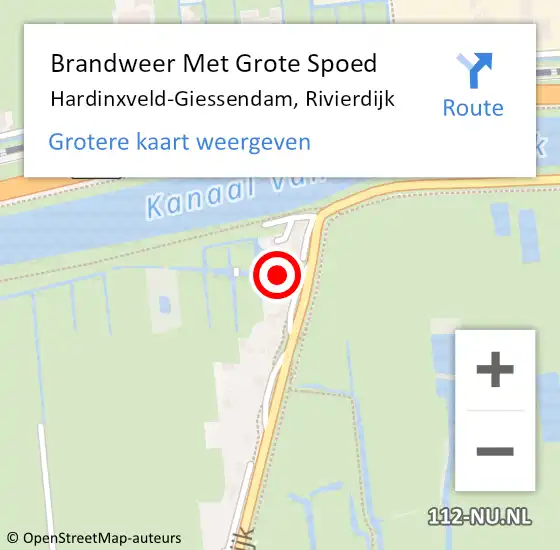 Locatie op kaart van de 112 melding: Brandweer Met Grote Spoed Naar Hardinxveld-Giessendam, Rivierdijk op 25 augustus 2021 19:35