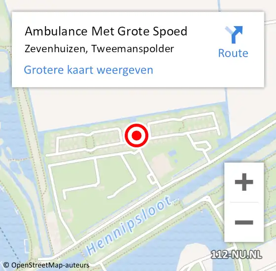 Locatie op kaart van de 112 melding: Ambulance Met Grote Spoed Naar Zevenhuizen, Tweemanspolder op 25 augustus 2021 19:41