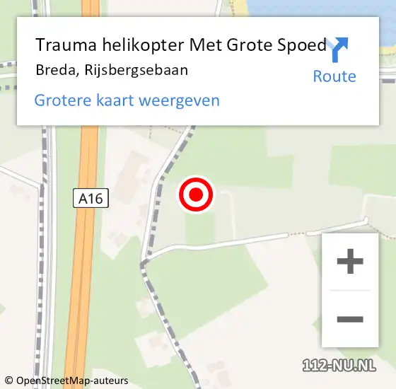 Locatie op kaart van de 112 melding: Trauma helikopter Met Grote Spoed Naar Breda, Rijsbergsebaan op 25 augustus 2021 20:00