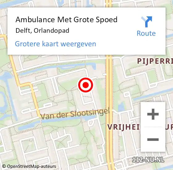 Locatie op kaart van de 112 melding: Ambulance Met Grote Spoed Naar Delft, Orlandopad op 25 augustus 2021 20:19