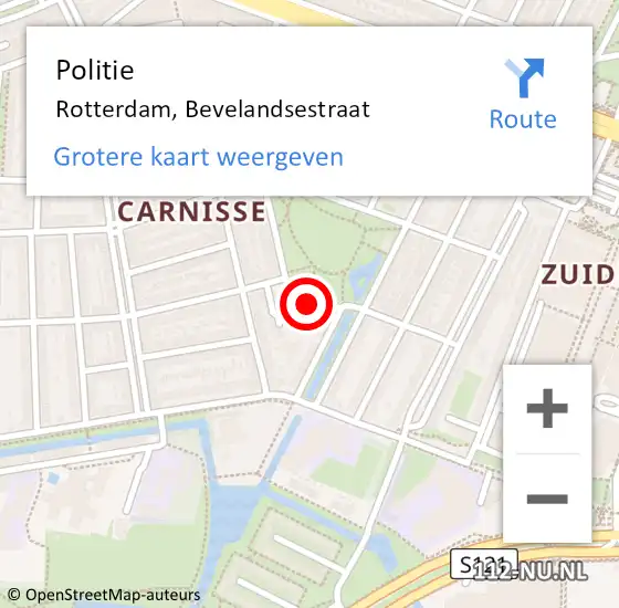 Locatie op kaart van de 112 melding: Politie Rotterdam, Bevelandsestraat op 25 augustus 2021 20:31