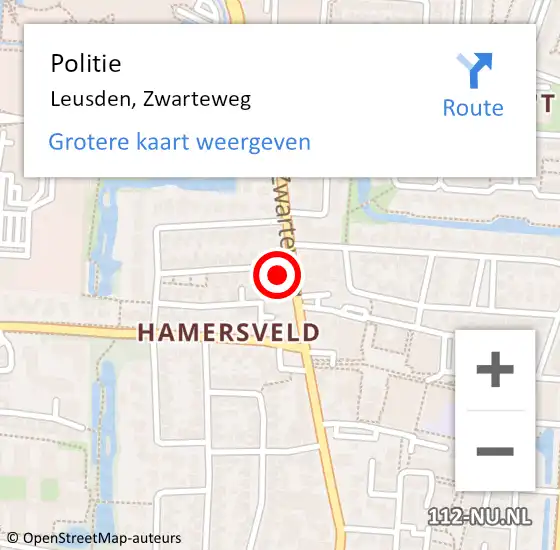 Locatie op kaart van de 112 melding: Politie Leusden, Zwarteweg op 25 augustus 2021 20:39